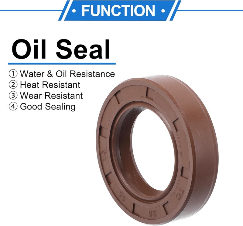 VekAuto Universal Oil Seal TC Double Lip W Steel Spring Seal Ring Rotary Shaft Seal 25x42x10mm High Pressure FKM Rubber Brown 2 Pcs - Image 3